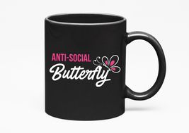 Make Your Mark Design Anti-Social Butterfly. Introvert, Black 11oz Ceramic Mug - £17.12 GBP+