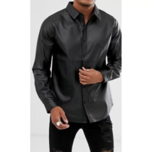 Stylish Black New Men&#39;s Shirt Real Lambskin Leather Handmade Formal Casual Party - £83.18 GBP
