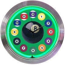 Billiard Ball Green Mancave 15&quot; Wall Décor Neon Clock 8BLDBG - £64.33 GBP