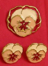 Vintage Pink Pansy Jewelry Lot Full Bloom Set, Pin &amp; Pierced Earrings - £18.95 GBP