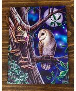 Fairy Tales Pixie Tree House With Witch Owl Wood Framed Canvas Wall Decor - $355.73 MXN
