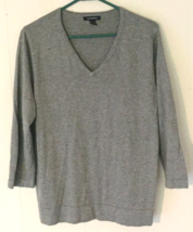 Lands&#39; End lightweight sweater size M women gray 3/4 sleeves v-neck supe... - £8.31 GBP