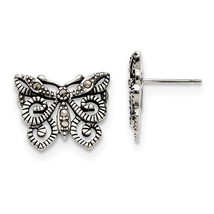 Stainless Steel Butterfly Marcasite Post Earrings - £31.85 GBP