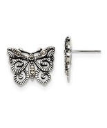 Stainless Steel Butterfly Marcasite Post Earrings - £31.38 GBP