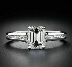 1.50Ct Emerald Cut Moissanite Solitaire 925 Sterling Silver Engagement Ring - £91.15 GBP