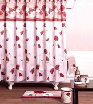 Poppy Field Red Floral Design Bathroom Shower Curtain And Matching Curtain Hooks - $56.00