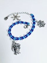 Christmas Holiday Bracelet Charms Silver Blue White Santa Beaded Snowflakes - £13.43 GBP