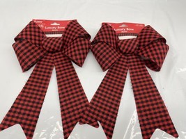 Christmas Red and Black Buffalo Check Large Bow Indoor Or Outdoor Use 2 Bows - £7.87 GBP