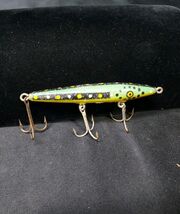 Antique Wood Hand Painted Fishing Lure With Lead Belly Weights Good Colors - $19.53