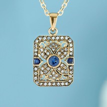 Natural Blue Sapphire Diamond Vintage Style Filigree Pendant in Solid 9K Gold - £949.14 GBP