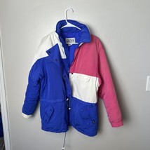 SKYR Jacket Womens Vintage Puffer Pink Blue Block Coat Ladies 12 - $49.87