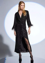 Étoile Par Julien Macdonald Noir Sequin Plume Robe UK 12 (fm47-4) - $73.90