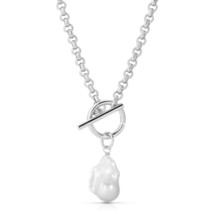 Eklexic Women's Micro Royal Toggle & Xl Baroque Pearl Pendant Necklace Silver - €122,86 EUR