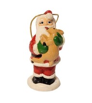 Vintage Ceramic Santa Holding Baby Deer Christmas Ornament Figurine - £12.75 GBP