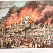 1952 NY Crystal Palaca Fire 1858 Plate Lithograph Print Currier &amp; Ives 2... - $29.99