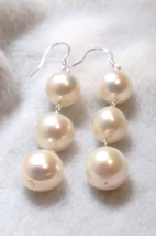 Handmade Sterling Silver Drop Earrings with edison fresh water pearl X&#39;mas gift - £61.62 GBP
