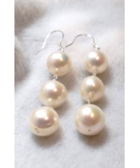 Handmade Sterling Silver Drop Earrings with edison fresh water pearl X&#39;m... - £62.12 GBP