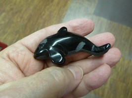 (Y-WHA-KI-ooak) Black buffed KILLER WHALE ORCA gemstone carving figurine... - $23.36