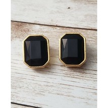 Vintage Clip On Earrings - Large Black Gem Faceted Gem Statement Earrings - $14.99