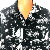Island Shores Aloha Hawaiian XXL Shirt Black White  Palm Trees Sail Boats - £31.92 GBP