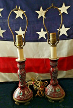 Vintage Oriental ceramic and brass Table Lamp set of two w/ Floral Motif - £23.17 GBP