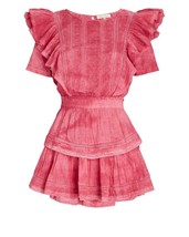 NWT LoveShackFancy Natasha Mini in Bordeaux Hand Dye Ruffle Cotton Dress M - £124.60 GBP