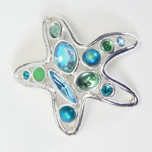 Monet Jeweled Starfish Silver Plated Blue Green Brooch Pin Jewelry  1.8&quot;... - $9.79