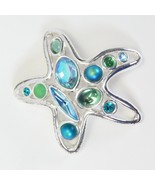 Monet Jeweled Starfish Silver Plated Blue Green Brooch Pin Jewelry  1.8&quot;... - $13.38 CAD