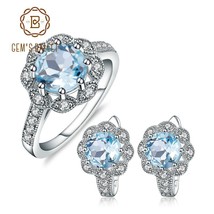 Natural Sky Blue Topaz Snowflake Rings Earrings 925 Sterling Silver Gemstone Fin - £73.13 GBP