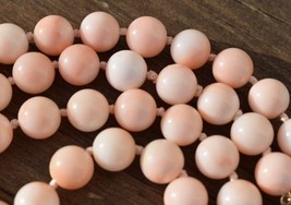 Angel Skin Blush Coral Beaded Necklace 30 Inches 61.2 grams 14K Gold Ball Clasp - £364.83 GBP