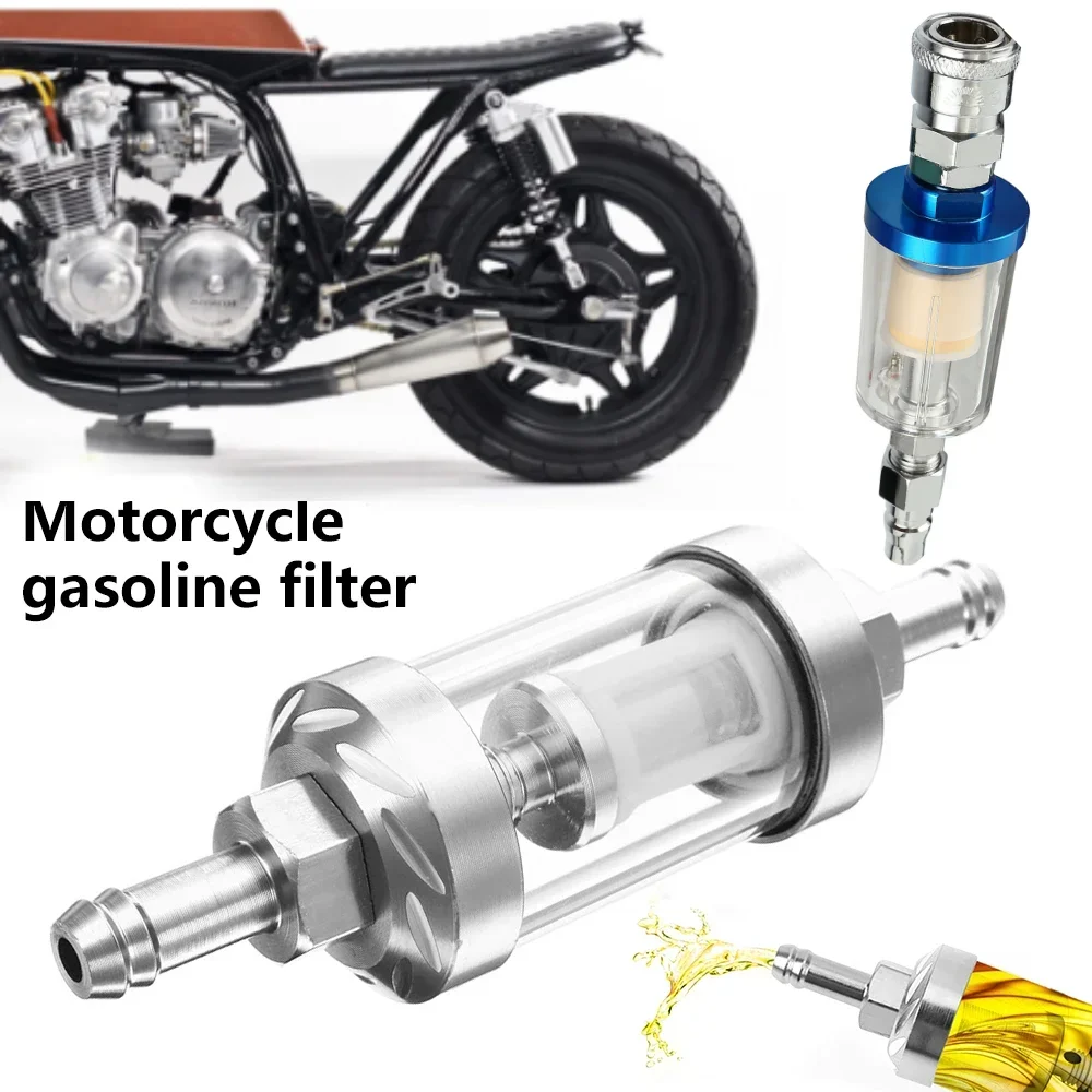Universal 8mm CNC Aluminum Alloy Glass Motorcycle Gas Fuel Gasoline Oil Filter - £10.80 GBP+