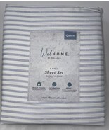 Welhome Cotton Blend Sateen Weave ~White with Blue Stripes~4pc Sheet Set... - £40.75 GBP