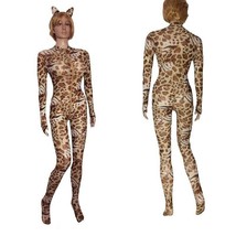 Women&#39;s Long Sleeve Turtleneck Bodycon Leopard Print Bodysuit Long Romper Pants - £11.98 GBP