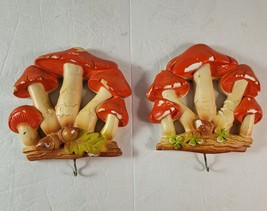 Vintage Miller Studios 1981 Mushrooms Chalkware Wall Hangers Decor Mid Century  - £31.57 GBP