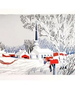 1960s Christmas Card Lithograph Winter New England Church Scene Ephemera... - $40.83 CAD