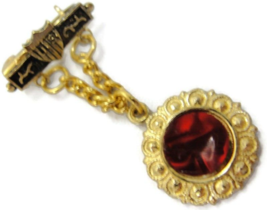 Gold Tone Lapel Pin Brooch Red Stone Vintage Hong Kong - $16.57