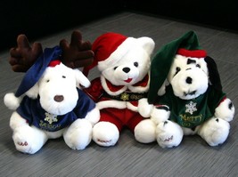 Vintage 2001 Kmart Christmas Plush Stuffed Animal Bear Dog Reeindeer Lot Of 3 - £39.32 GBP