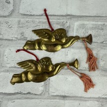 Dept. 56 Brass Cherub Christmas OrnamentsGift Tie Peach Tassel Set of 2 - $10.22