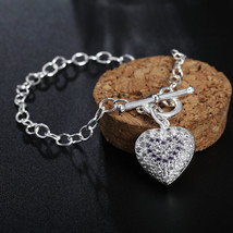 New noble wedding 925 Silver Fashion heart crystal women charms Bracelet... - £6.50 GBP