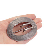 925 Sterling Silver  Vintage Dark Tone Flower Etched Belt Buckle  TR1188 - $102.16 CAD