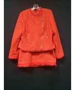 J.Crew Tweed Cropped Moto Zip Jacket Skirt Suit Red Orange Size 16 Tall - €72,46 EUR