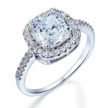 3 Ct Cushion Lab Created Cut Halo Diamond Ring Sterling 925 Silver Engagement - £62.86 GBP