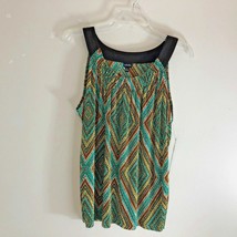 New Rafaella Women Sz L Geometric Tank Top Ribbed Yellow Brown Turquoise Ret $43 - £10.36 GBP