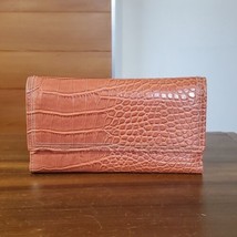 Crocodile Continental Wallet Orange Faux Leather Check Book Tri-Fold Cas... - £14.10 GBP