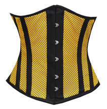 Underbust Steel Boned Heavy Lacing Shaper Yellow Black Mesh Transparent Corset - £32.28 GBP+