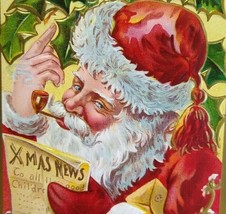 Santa Claus Christmas Postcard Newspaper Happy Hours St Nicholas Series 3 Pipe - £14.28 GBP