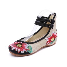 Handmade Retro Flowers Embroidered Women Cotton Fabric Flat Shoes Comfortable So - £20.82 GBP