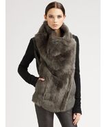 Helmut Lang Flux Fur &amp; Leather Sweater Sleeve Coat Jacket Gray Black P X... - €385,54 EUR