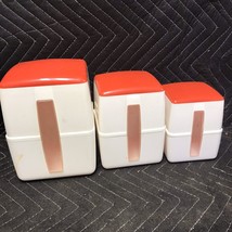 Vintage Plastic Canister Set Red/White 3 Piece w/Lids and Sight Windows - £19.78 GBP