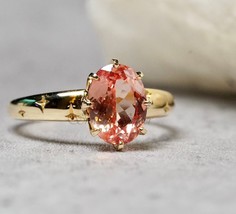 5Ct oval Cut Padparadscha Sapphire 14K Yellow Gold Plated Anniversary Ring - £55.09 GBP
